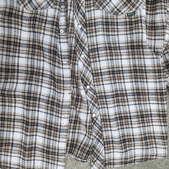 Mens LT Berne Apparel Brown Plaid Flannel Pearl Snap Western Cabincore Shirt ♥️ - Picture 4 of 7